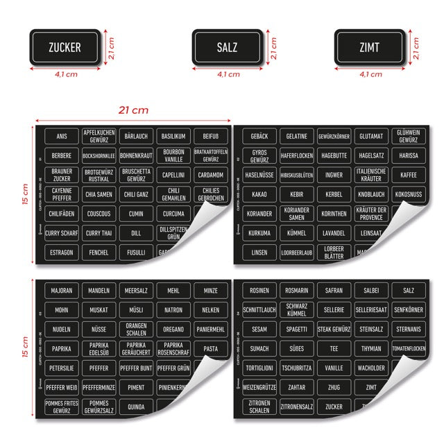 colortouch 140 pieces spice labels (German), black, waterproof