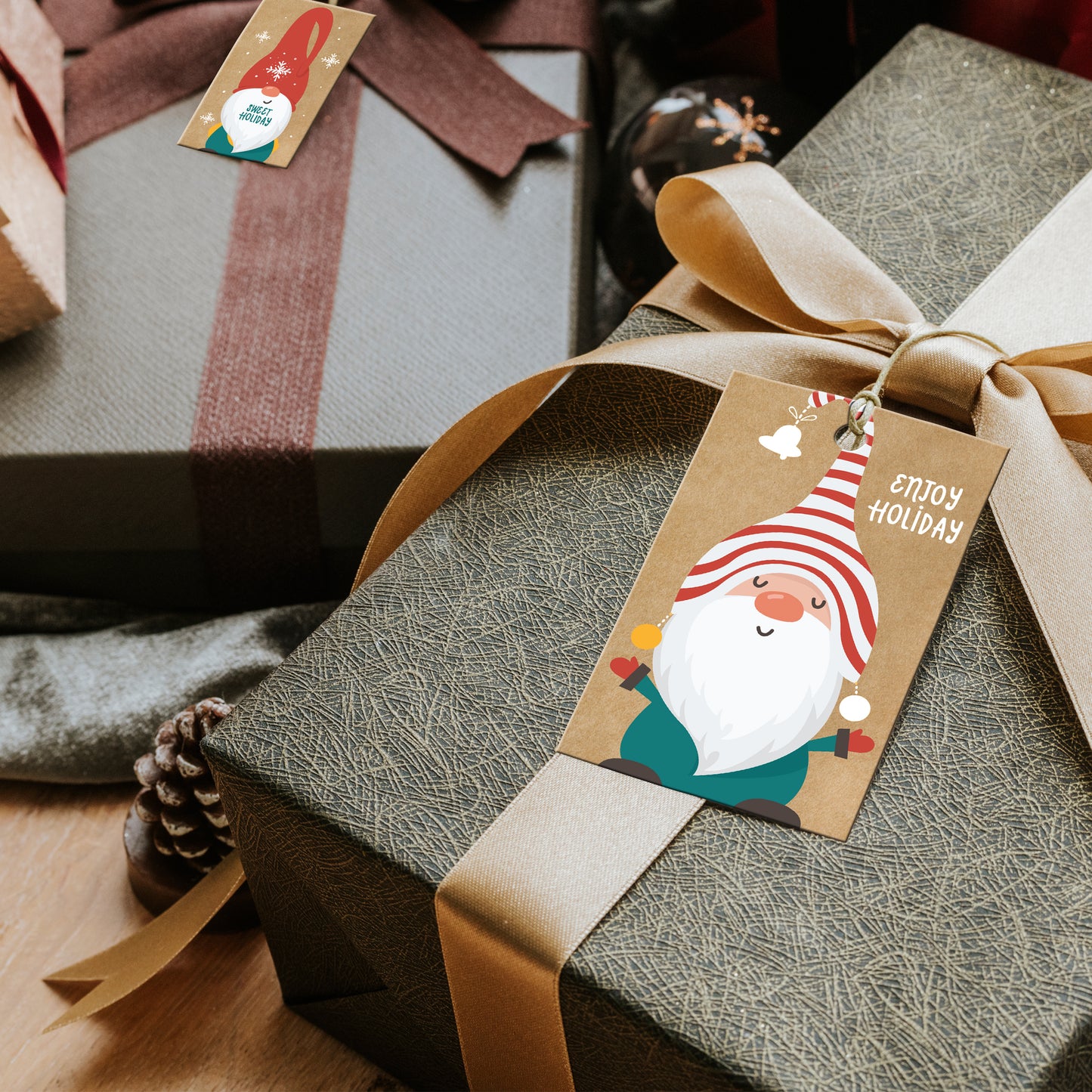 colortouch Christmas Pack of 30 kraft paper labels (5x8.5 cm), dwarf designs