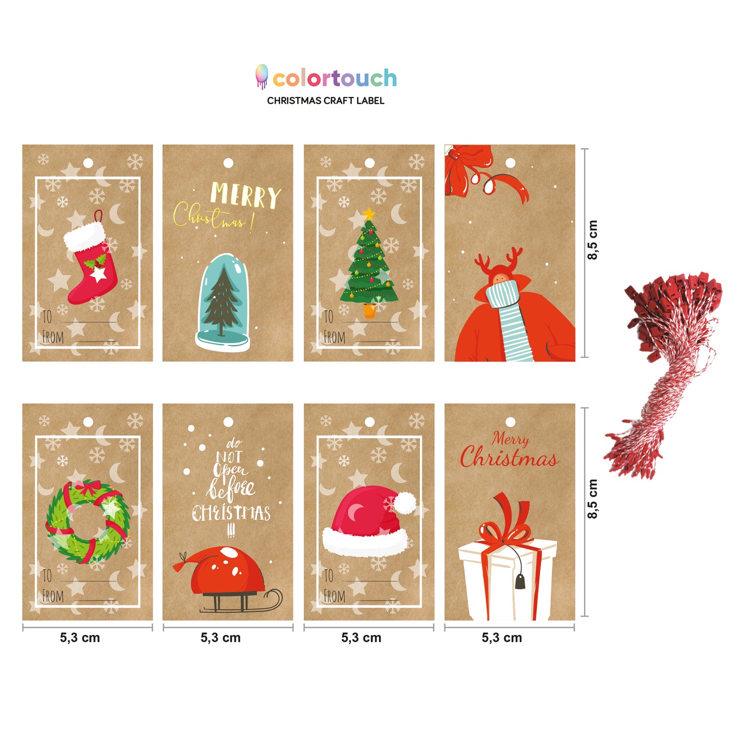 colortouch Christmas 40 pieces of kraft paper labels (5x8.5 cm), 8 different designs