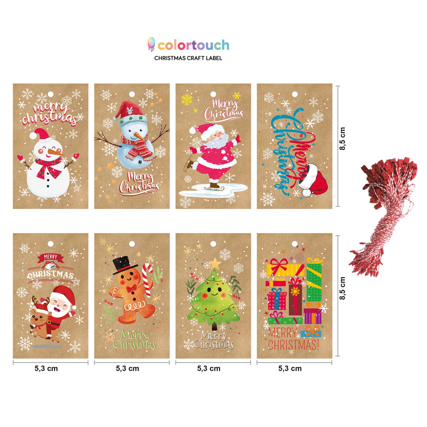 colortouch Christmas 40 pieces of kraft paper labels (5x8.5 cm), 8 different designs