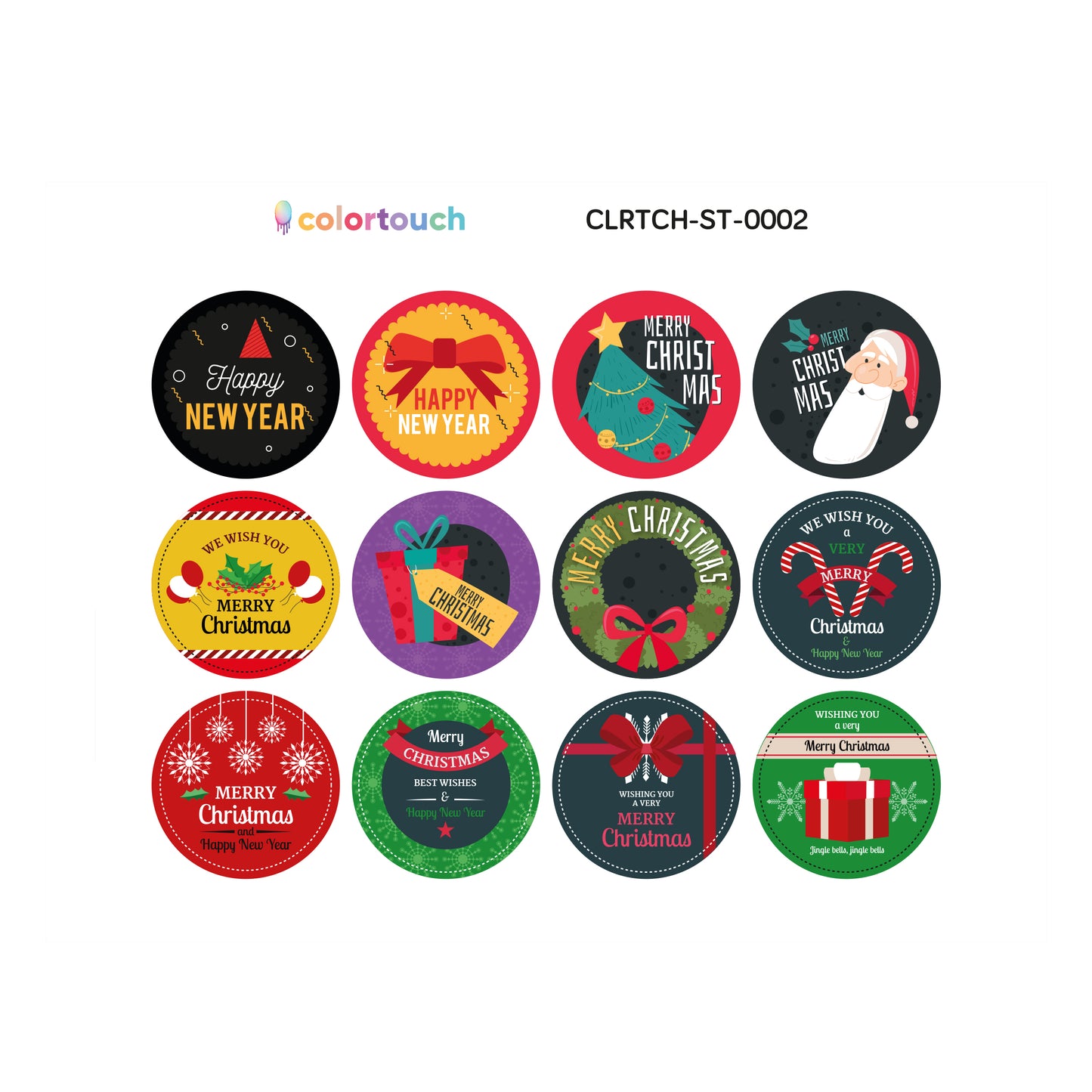 colortouch 48 pieces Christmas stickers (English), 12 different designs, ST002