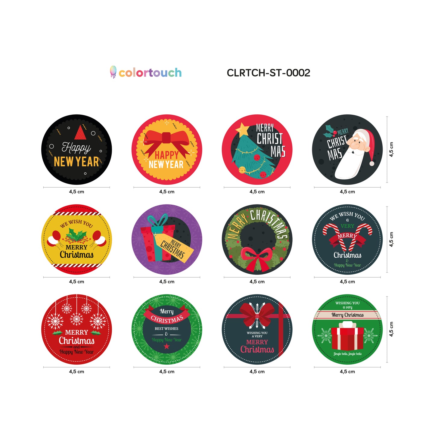 colortouch 48 pieces Christmas stickers (English), 12 different designs, ST002