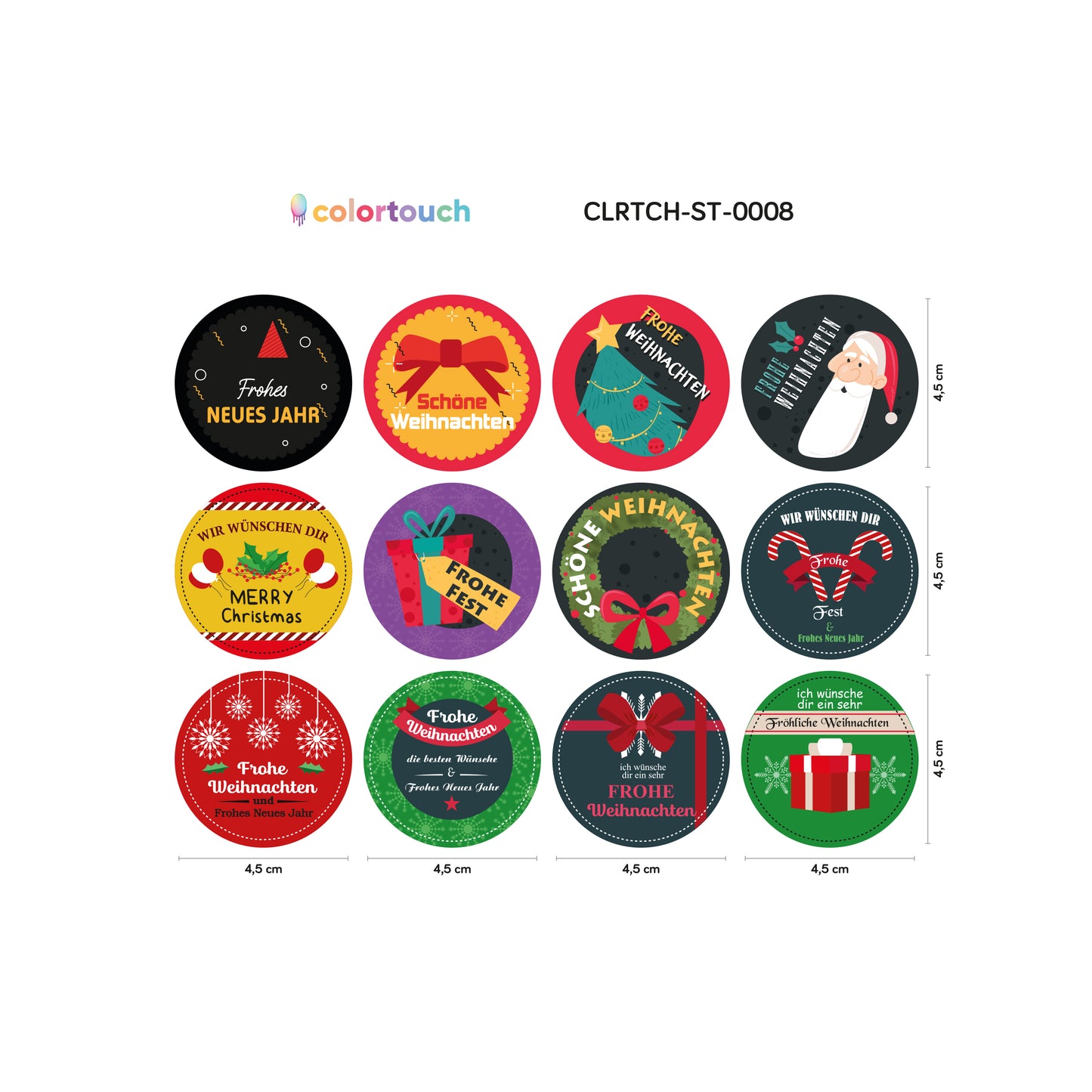 colortouch 48 pieces Christmas stickers (German), 12 different designs, ST006
