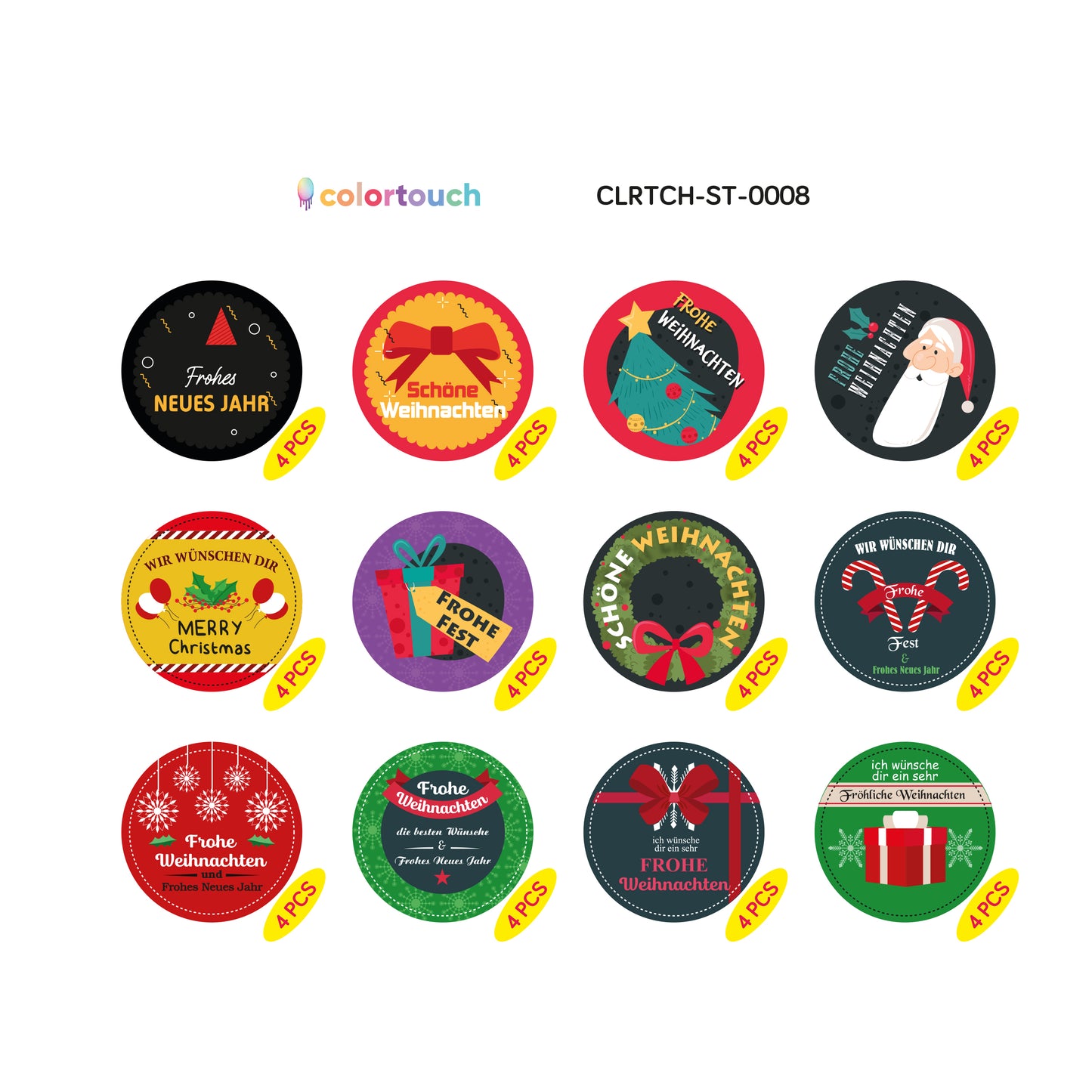colortouch 48 pieces Christmas stickers (German), 12 different designs, ST006